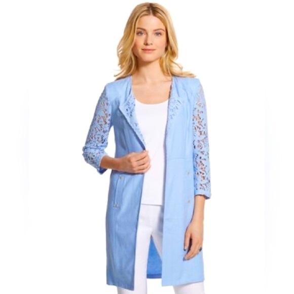 Chicos Lovely Lace Mix Duster Jacket Parisian blue - Picture 1 of 11